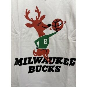 Milwaukee Bucks Shirt Men's XXXL Hardwood Classics White Cartoon Mascot White